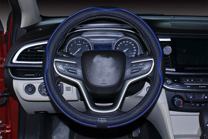 Mayco Bell Small Size Steering Wheel Cover Anti-Slip,Safety,Soft,Breathable,Durable,Full Surround,Comfortable Grip Microfiber Leather (14-14.25 inch,Black Dark Blue) - Image 4